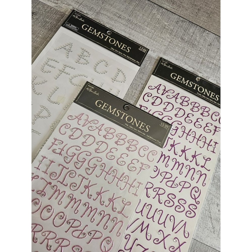 Sticker Lot - Alphabet Scrapbooking Stickers Letters Silver Pink Purple Gem #177